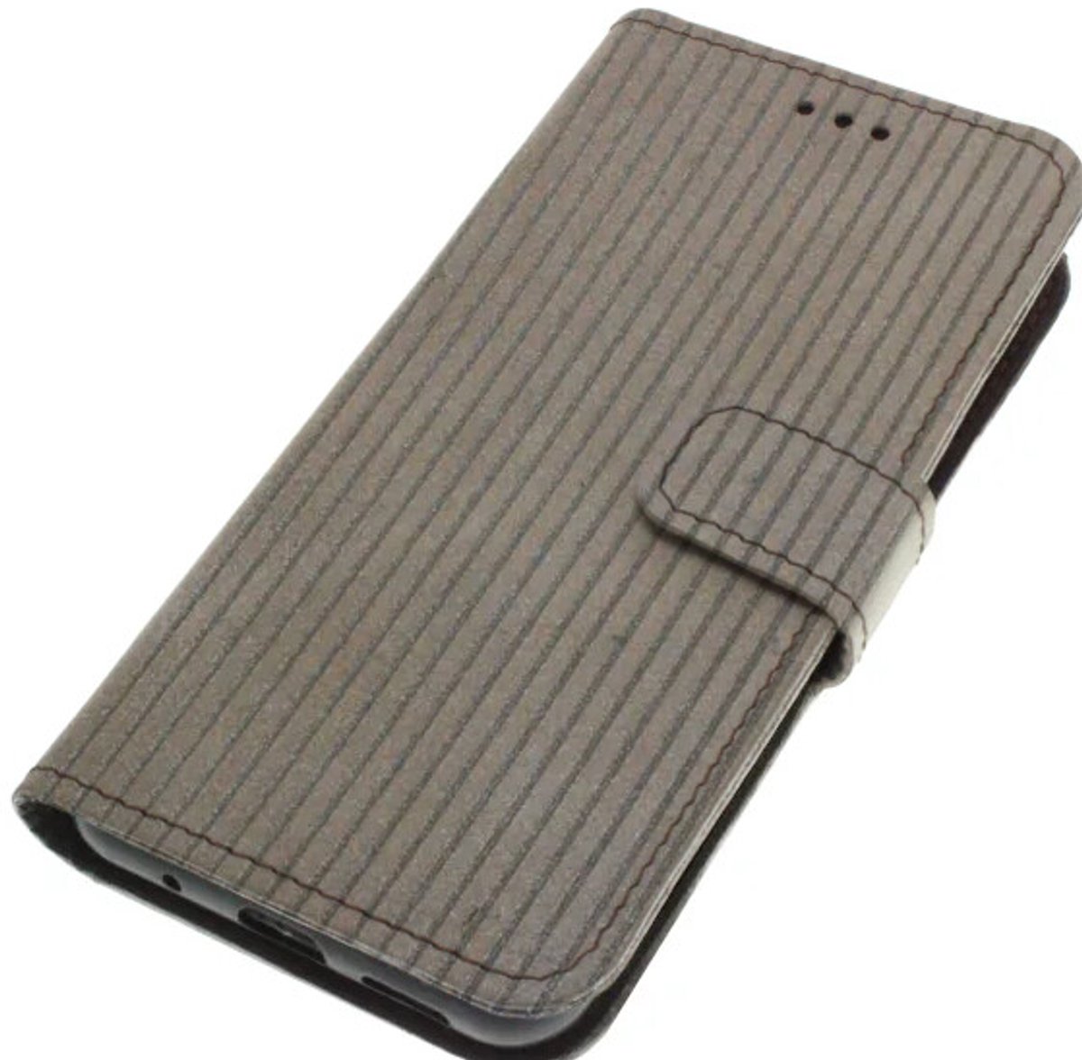 Echt leer hoesje geschikt voor Samsung Galaxy S24 Soepel suède kalfsleer – lineair reliëf Warm bruin