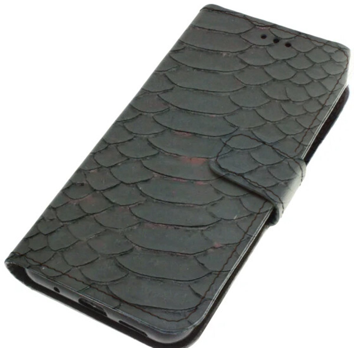 Echt leer hoesje geschikt voor Samsung Galaxy S24 Soepel kalfsleer – zwart schubmotief