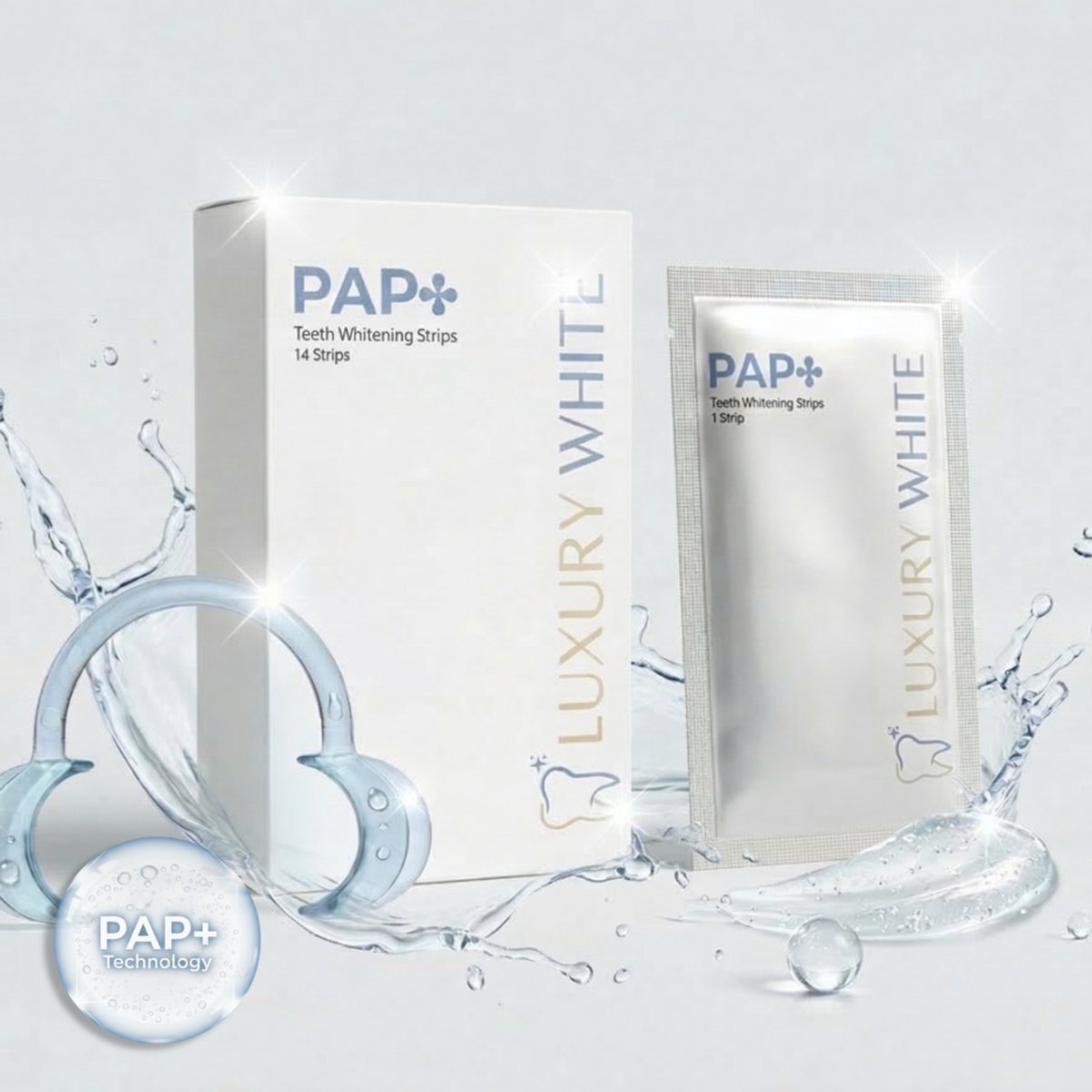 Luxury White - Starter Bundel - PAP+ Whitening Strips - Tandenblekers - Tandenbleek Strips – Teeth Whitening - Witte Tanden Bleken - Smile - Cresting Formula - Peroxidevrij - White strips – Pure Ingrediënten – Luxe Smile – 14 Stuks