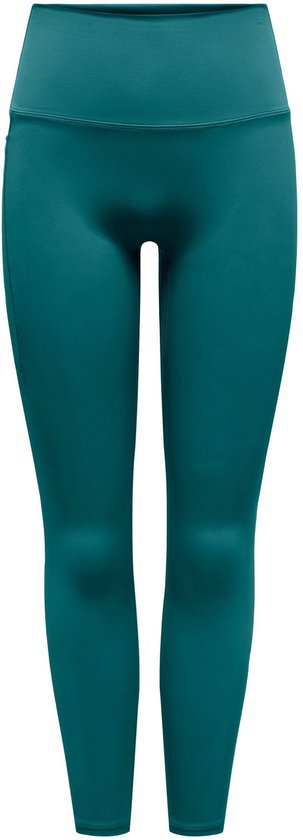 Vooraanzicht van een donkergroene sportlegging met hoge taille.