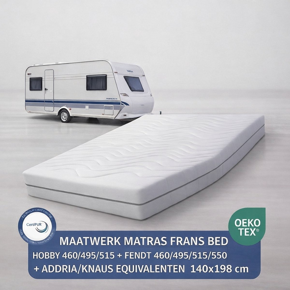 EasyBedden® Matras Fransbed opmaat caravan matras Mars 140x198 Koudschuim HR55 circa 20 cm