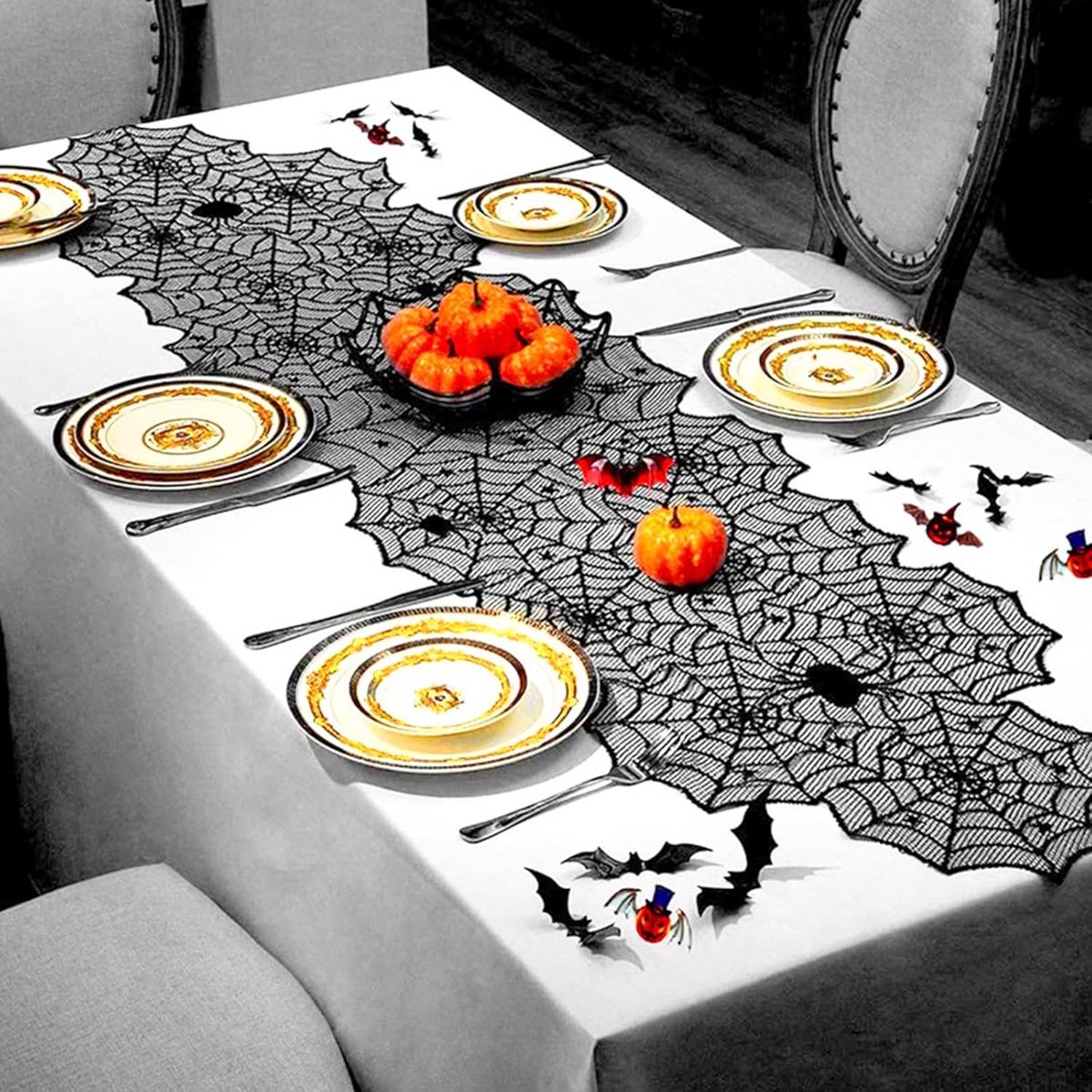 Zwarte Spinnenweb Tafelloper - Halloween Decoratie en Feestelijk Tafelkleed