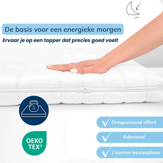 Matelas Maan 140x200 Surmatelas - Épaisseur 9cm - Mousse HR Cold - Déhoussable et lavable - Certifié CertiPUR® - Dureté Medium - Surmatelas