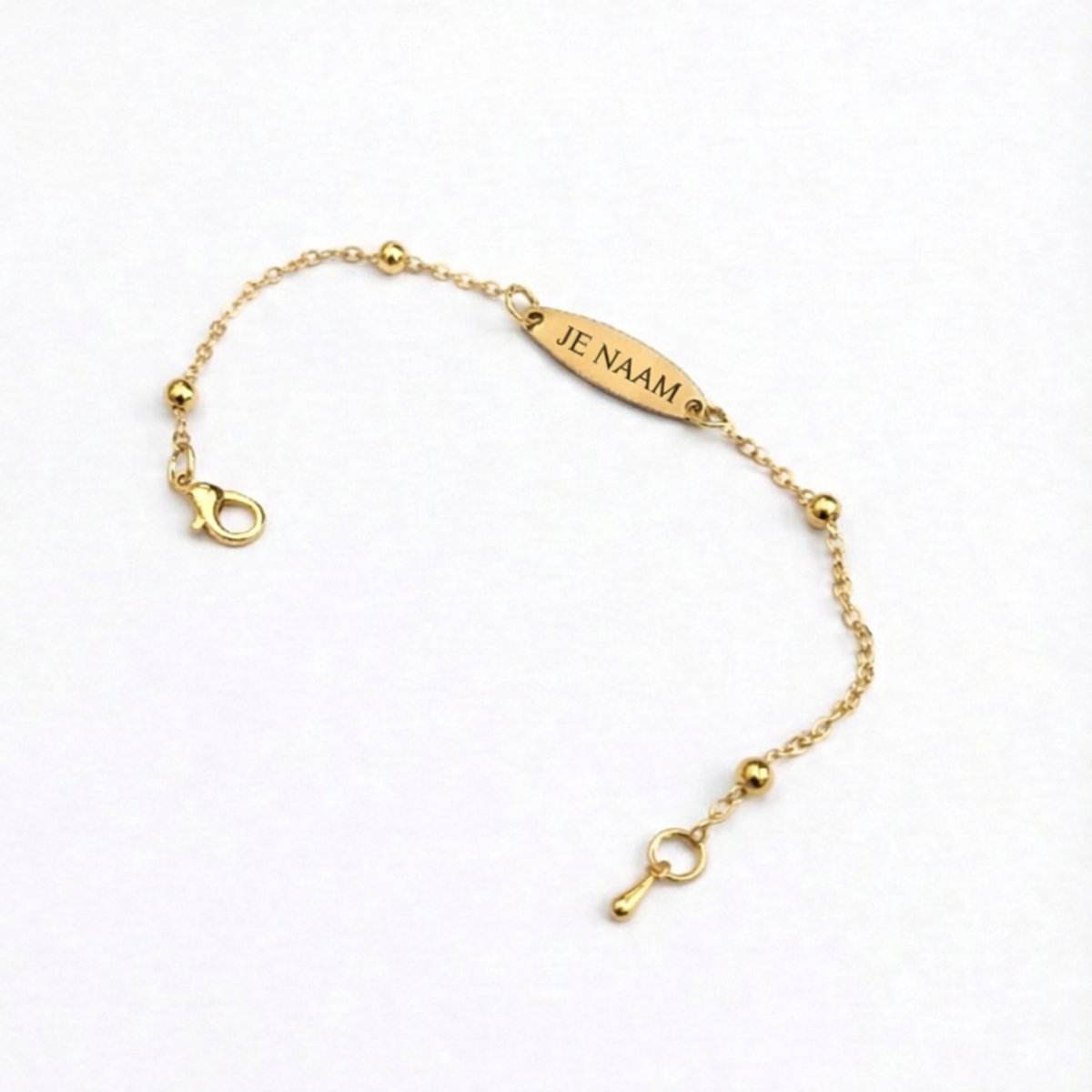 Armband met graveer, Armband met naam, Armband met gravure goudkleurig - verstelbaar - RVS - gepersonaliseerd, Armband met naamplaatje ,graveerarmband