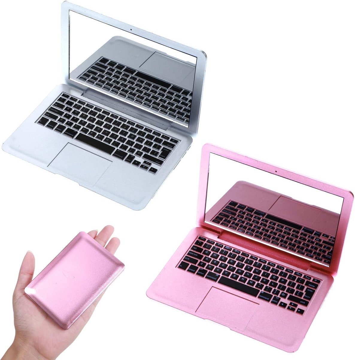2 stuks Mini Laptopvormige Compacte Zakspiegels - Draagbaar en Opvouwbaar voor Make-up en Reizen