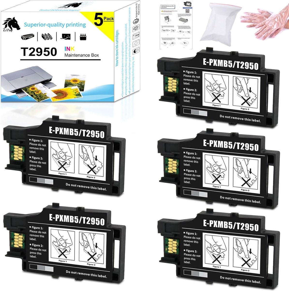 5x Inkt Onderhoudsbox Vervanging voor Inkjet Printers WF-100, WF-110 en EC-C110