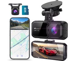 Senzo Dashcam - Voor Auto - 4K Ultra HD - Voor & Achter - Wifi & GPS - Nachtzicht - G-Sensor - Met Parkeerbewaking - Met App