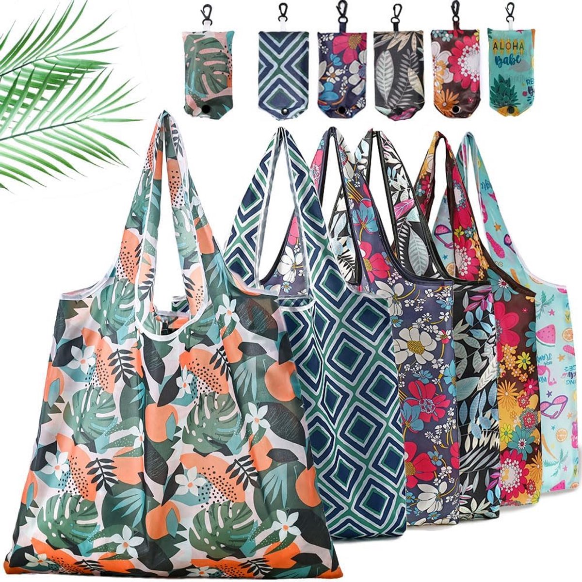 Set van 6 Opvouwbare Boodschappentassen – Herbruikbaar, Waterbestendig & XL Shopper