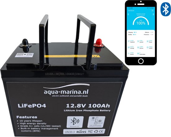 Aqua-Marina LiFePO4 Accu 12V 100Ah met Bluetooth – Krachtige Lithiumbatterij