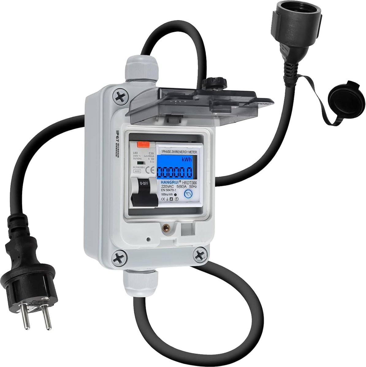 Draagbare Digitale Elektriciteitsmeter voor Buiten met kWh Meting en Stroomonderbreker