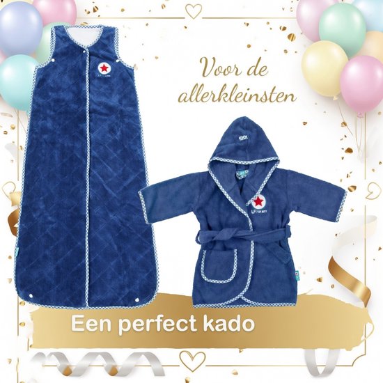kraam cadeau –Lief!- Slaapzak 110 cm & Badjasje in blauw – Zacht, Comfortabel - jongens- 1-2 jaar