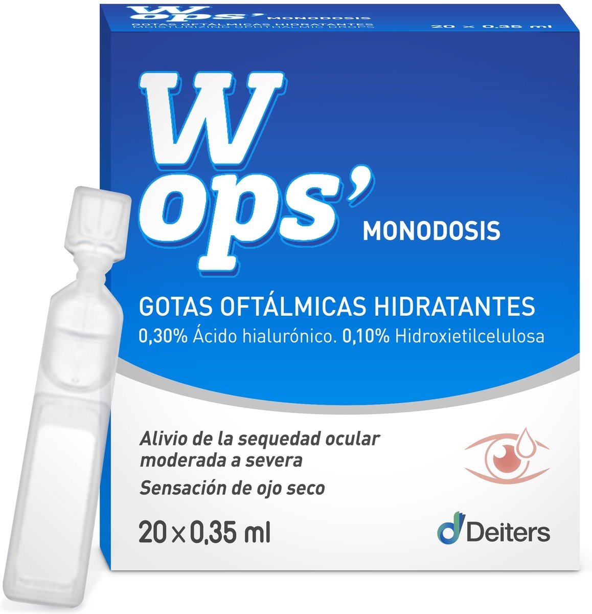 Wops hydraterende druppels 03% oogcomfort 20 eenheden - 0.35ml|Wops moisturizing drops 03% eye comfort 20 units of 0.35ml|Wops gouttes hydratantes 03% confort des yeux 20 unités de 0.35ml