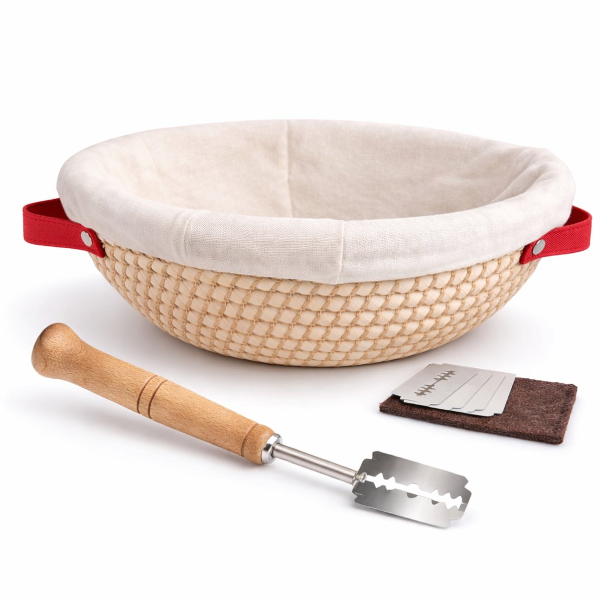 Bangosa Rijsmandje rond met deegkleed en deegmesje - Ø 23 cm - Rijsmand met Lame mes - Banneton - Rijsmandje Rond