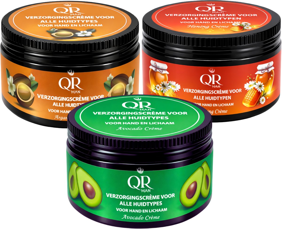 Verzorgingscreme - Bodycrème - QR-Man - Arganolie, Honing & Avocado - 250ml