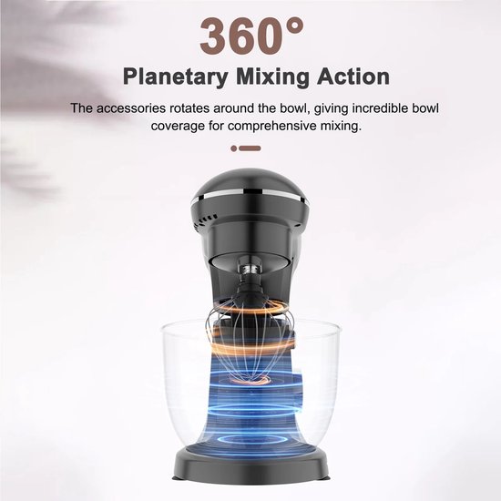 Deliqa keukenmixer - luxe deegmachine - 1500 w - 5 Liter - deegmachine met spatbescherming - RVS - 6 versnellingen van Merkloos — afbeelding 5