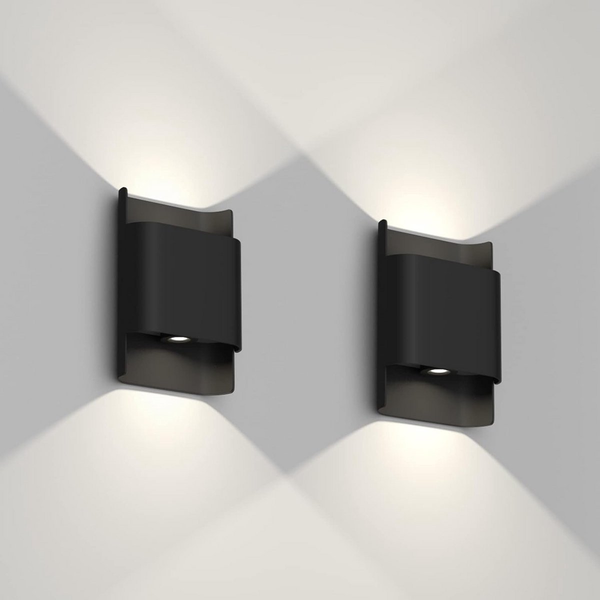 2x Moderne Up Down LED Buiten Wandlamp Zwart 12W - IP65 Waterdicht - Natuurlijk Wit 4000K