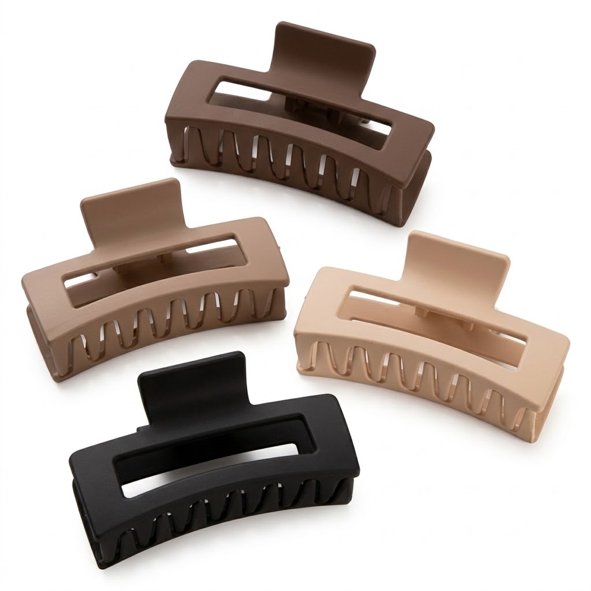 Haarclips set 4 stuks – matte rechthoekige haar klemmen met brede tanden – stevige kunststof haaraccessoires in neutrale kleuren voor dames