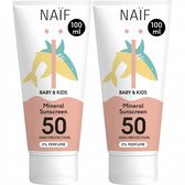 Naïf - Minerale Zonnebrandcrème - Baby & Kids - Zonbescherming - SPF50 - Hoge UVA/UVB Bescherming - 2x100ml