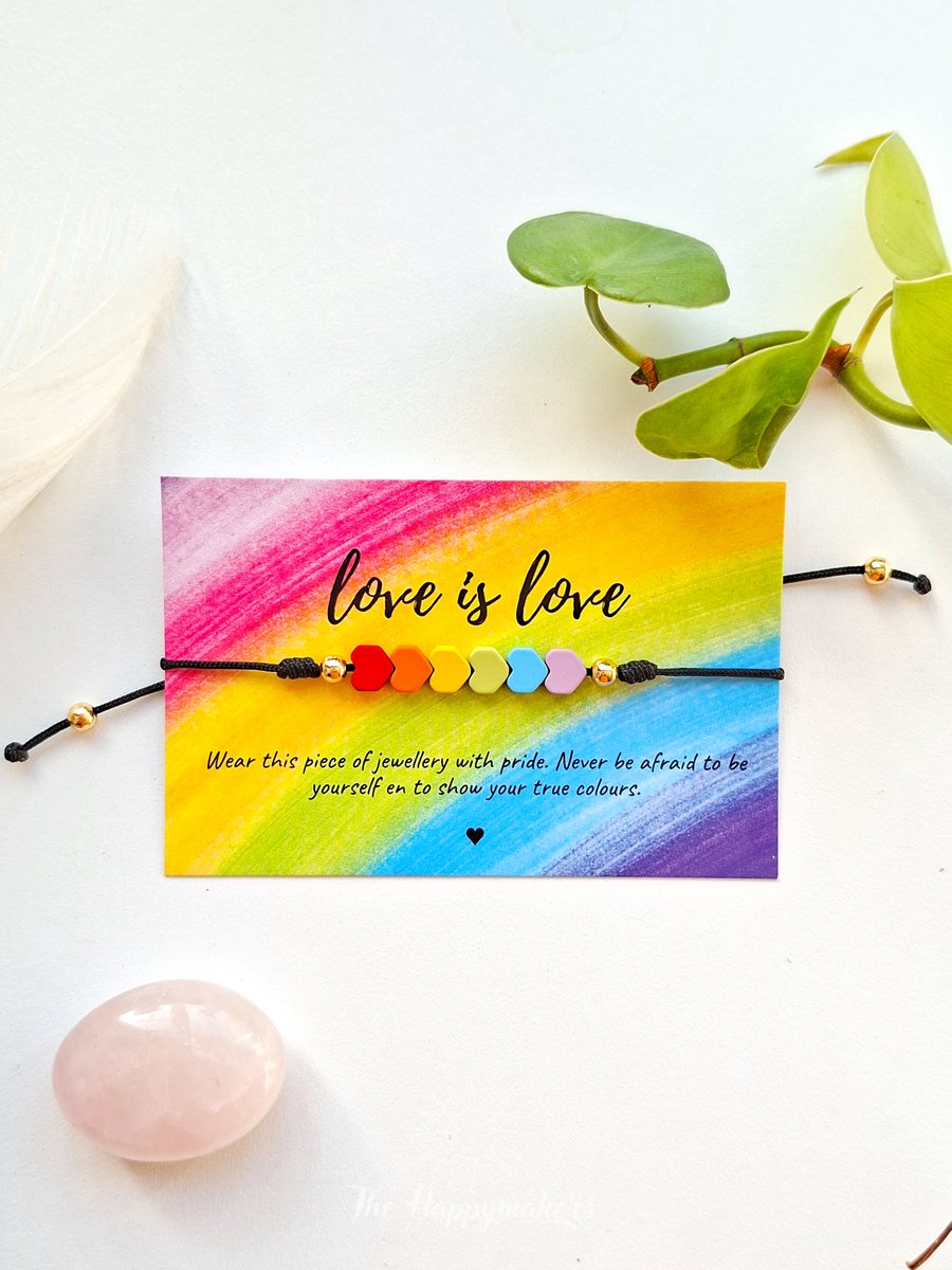 Pride armband regenboog hartjes, gay-pride, LGBTQ, wensarmband, rainbow, liefde, love is love