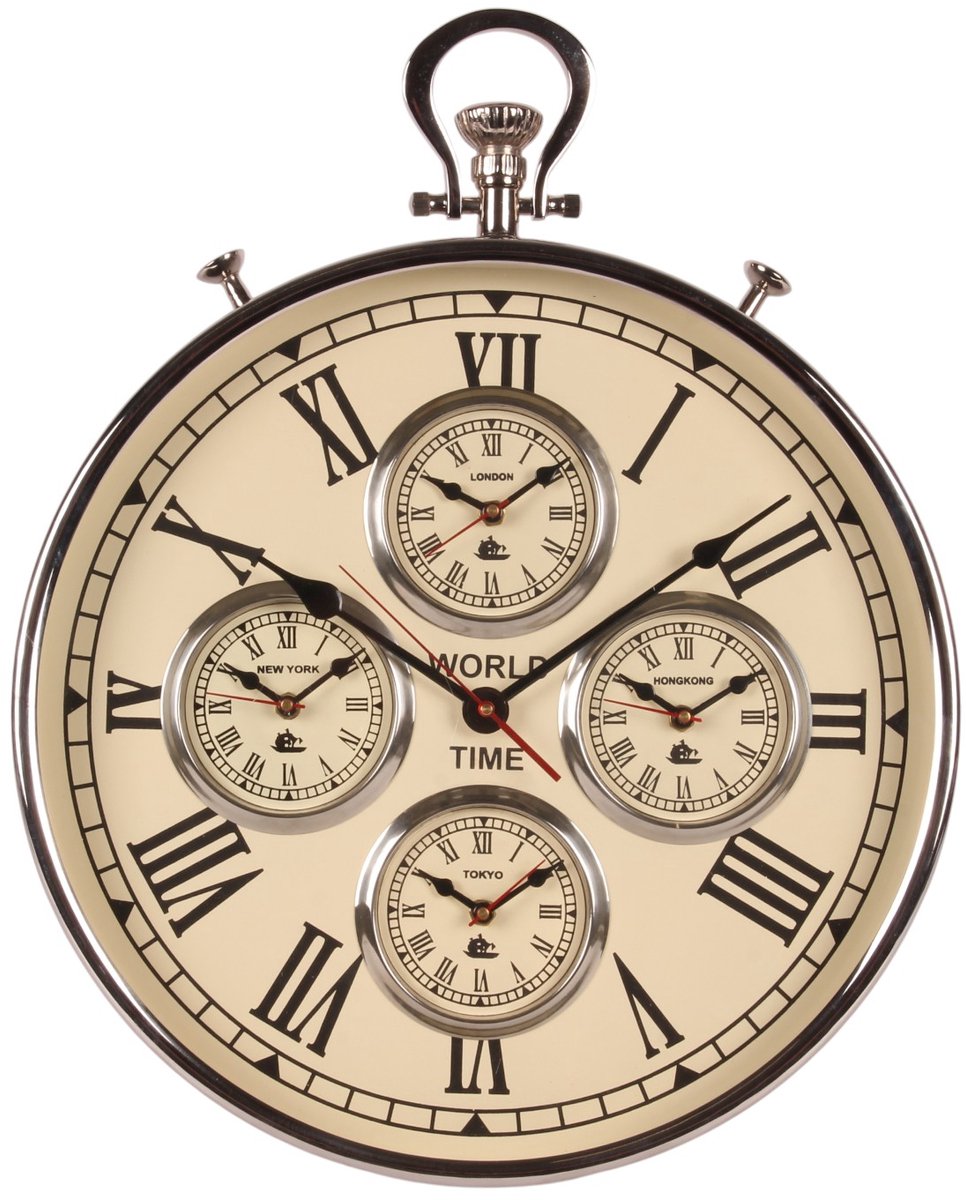 Baroque - Klok - Wereldklok 51 cm - Zilver - Rond - Staal/Aluminium - 51x40x7 - Aluminium