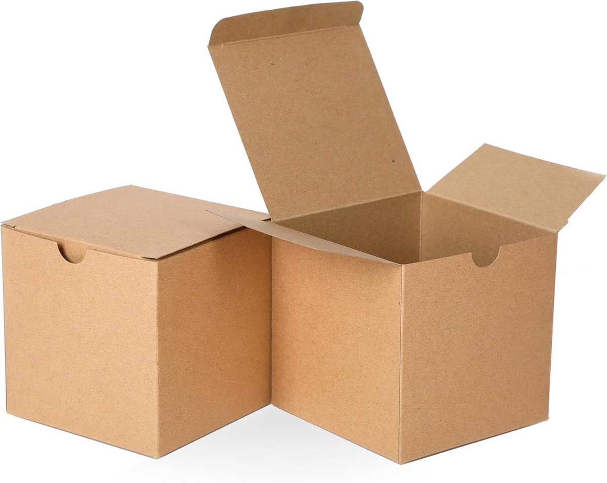 10 Stuks Kraft Geschenkdozen Vierkant met Deksel voor Cadeaus en Feestverpakking