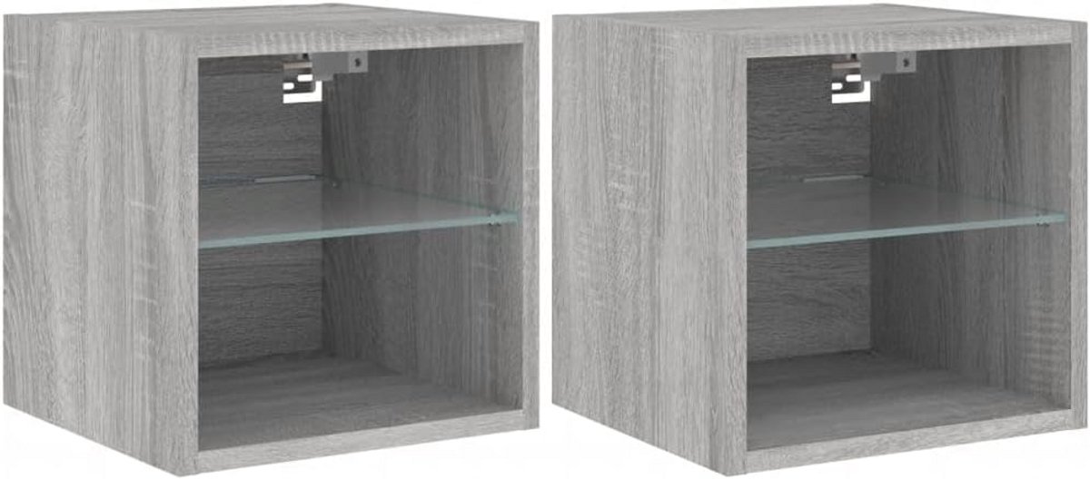 Zwevend TV Meubel Set van 2 Kastjes met LED Verlichting - Wandkast voor Woonkamer