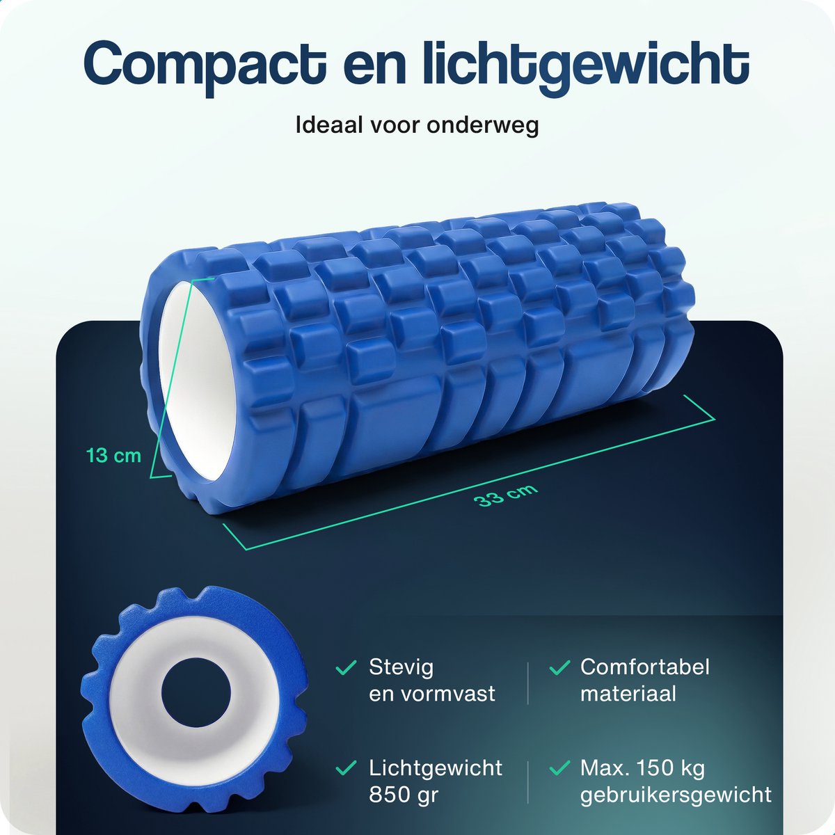 Hulser Foam Roller 33 cm – Massage roller – Fitness en Yoga foamroller – Blauw – Met digitale startgids - Voor triggerpoint massage - Grid Trigger thumbnail 5