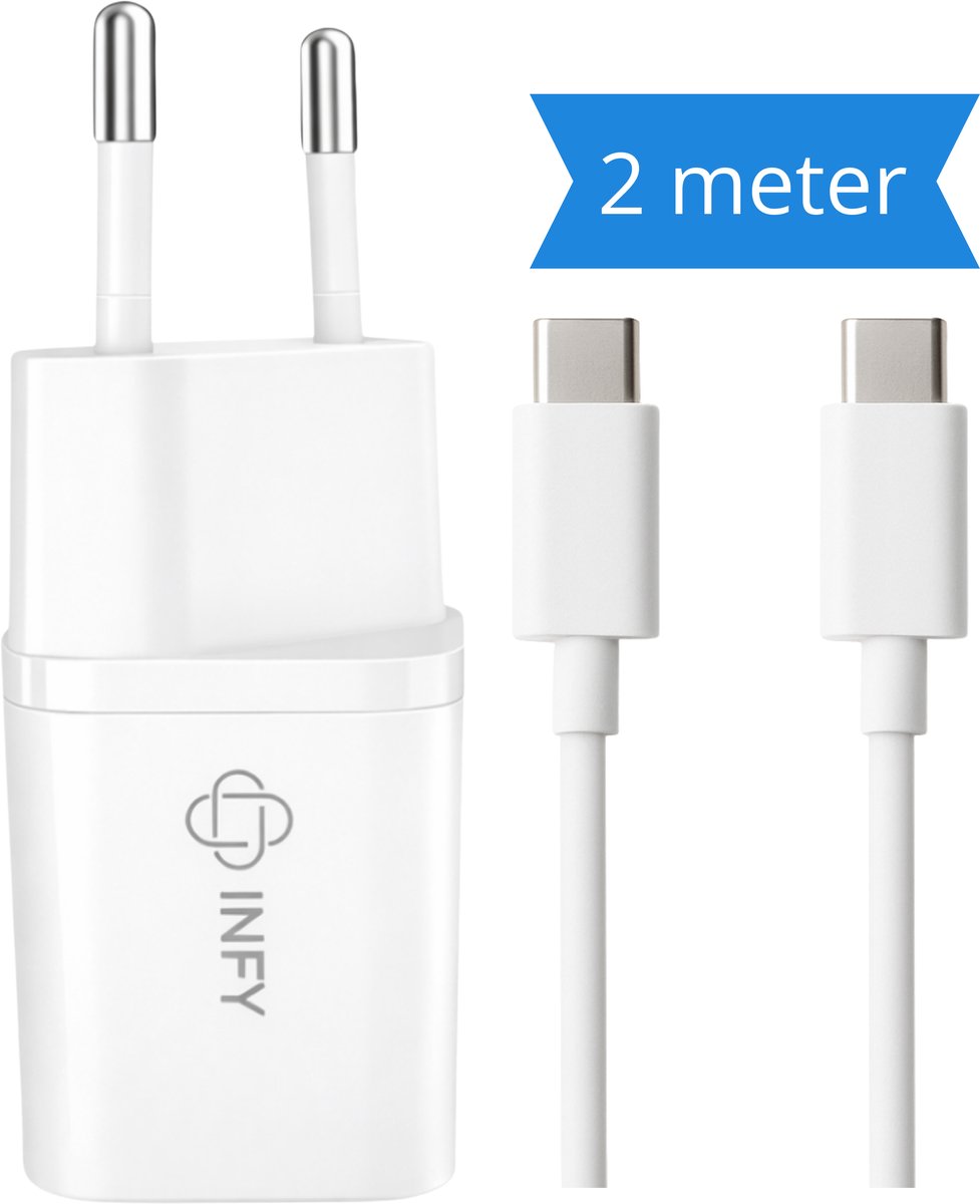 20W USB-C Snellader - Power Delivery - Inclusief 2 Meter USB-C naar USB-C Kabel - Wit