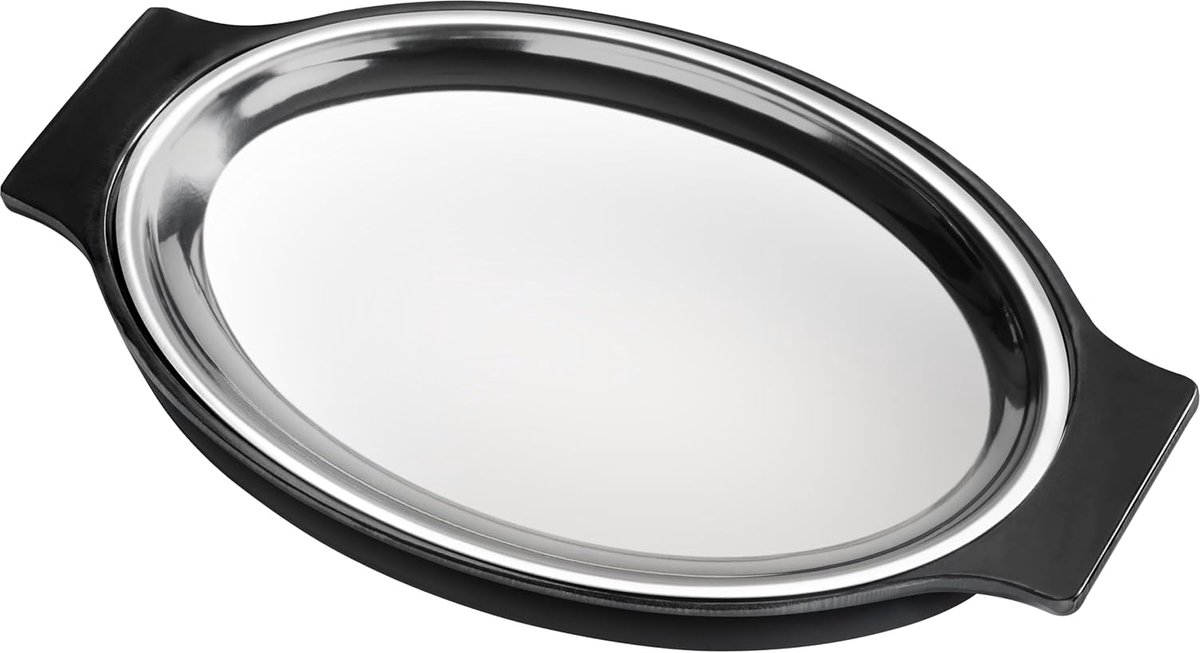Ovale Serveerschaal RVS met Behoud van Temperatuur, Zwart