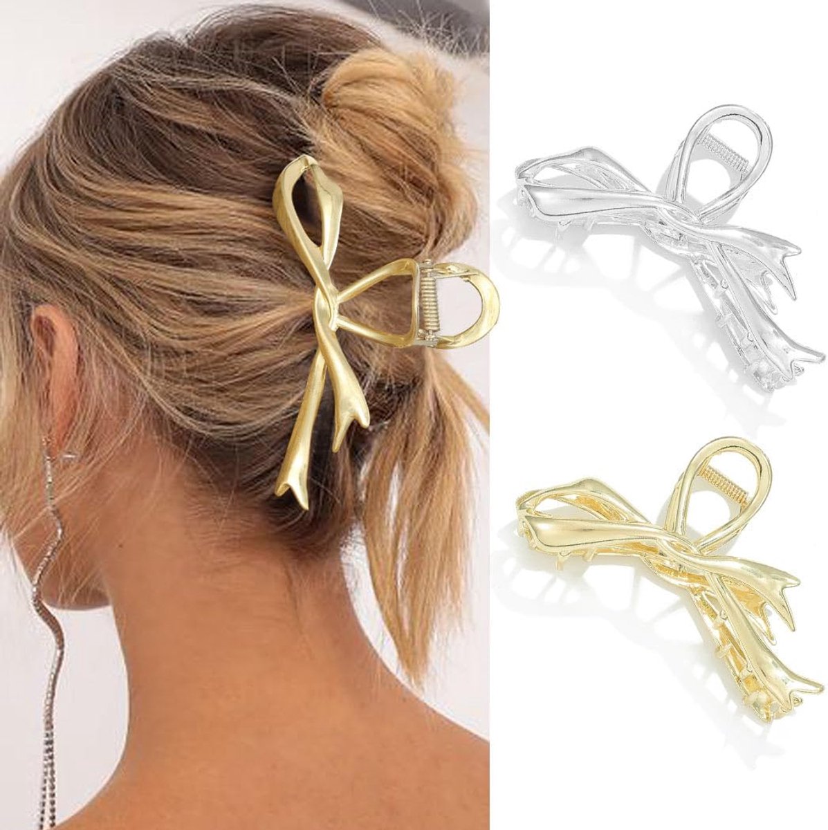 Grote Gouden Haarspeldjes met Strik - Set van 2 Antislip Haarclips