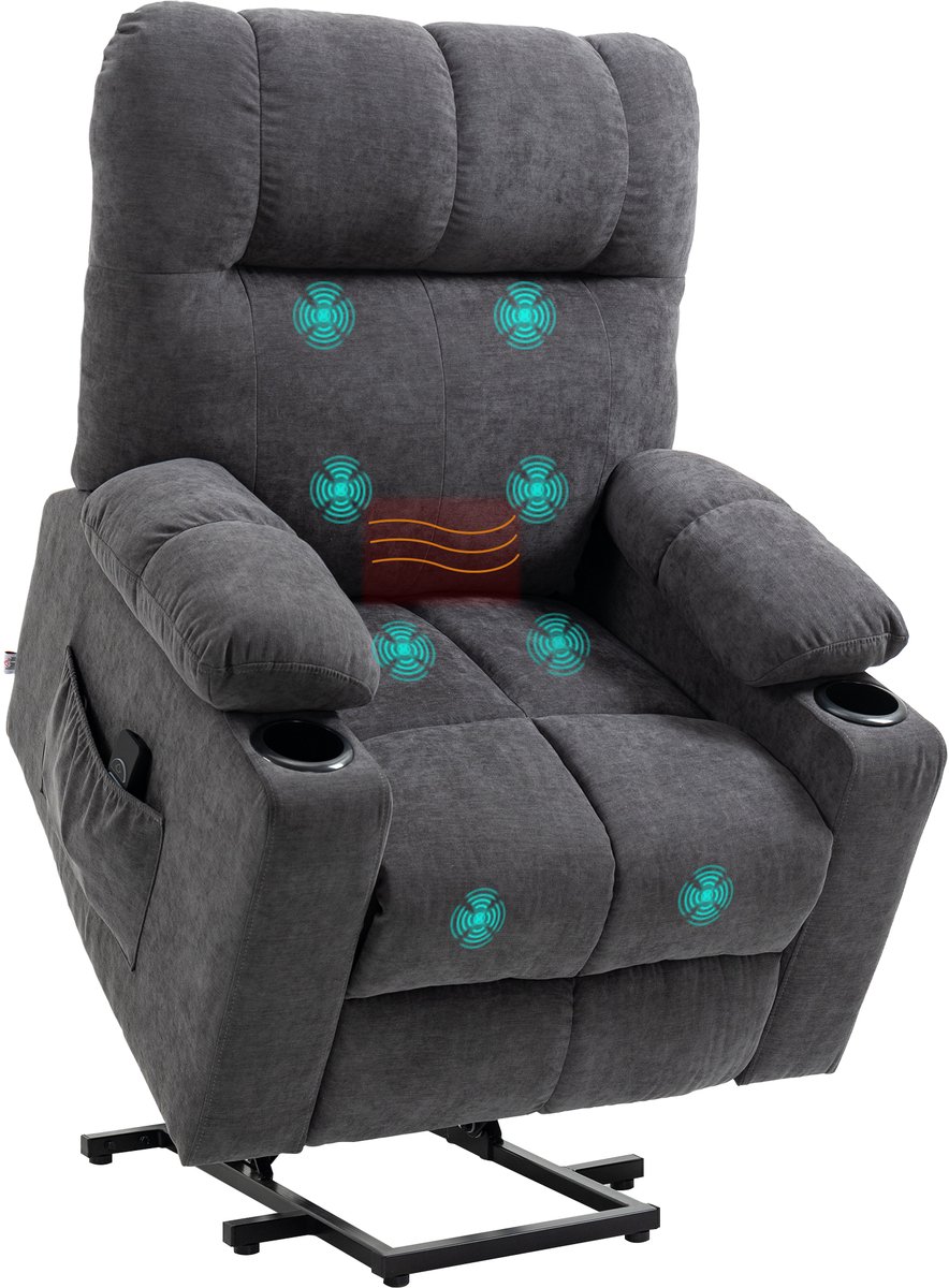 HOMCOM - Fauteuil - Sta-op-functie - Warmte- en Massagefunctie - Donkergrijs