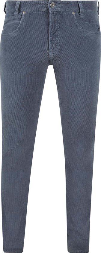 Blauwe corduroy broek met verticale ribbels en moderne pasvorm.