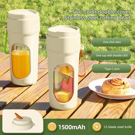Sapcentrifuge - Draadloze elektrische sapbeker - Mini sapcentrifuge -Mini blender - USB-blender - Draagbare sapcentrifuge - 450 ml - 12 messen - Sapcentrifuge voor sport, reizen en lichte maaltijden - 9,1*9,1*20,7 cm - Oranje van Merkloos — afbeelding 3