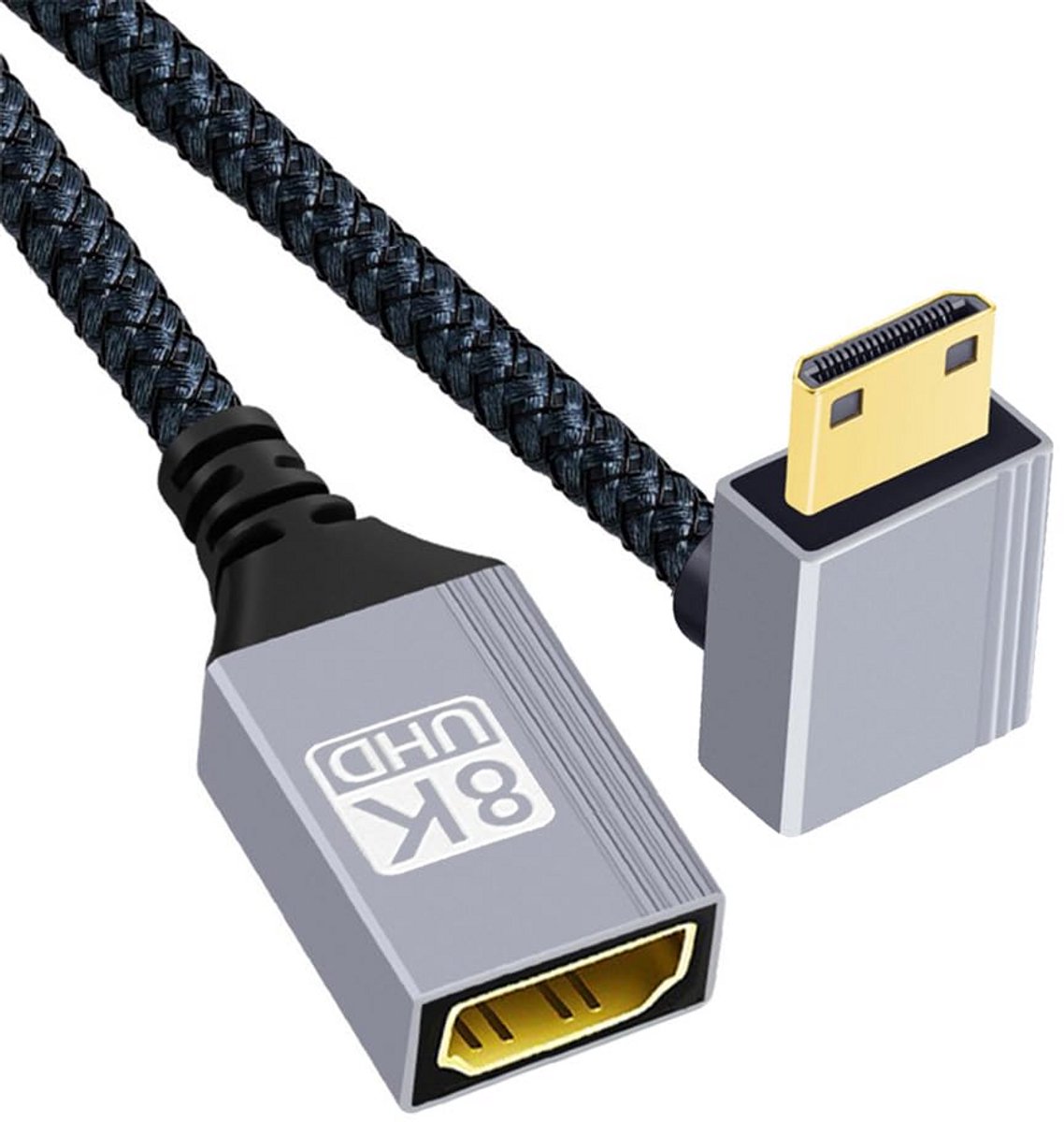 Korte 90 Graden Hoek Mini HDMI naar Standaard HDMI Verlengkabel 8K