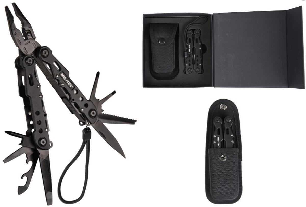Zwitsers Zakmes - Mil-Tec Black Cobra alles in 1 multitool - mes met complete army tool - Outdoor - Survival
