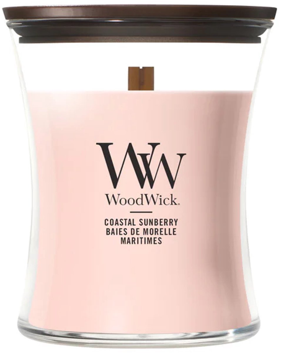 WoodWick Hourglass - Coastal Sunberry - Medium Geurkaars - 60 branduren Roze