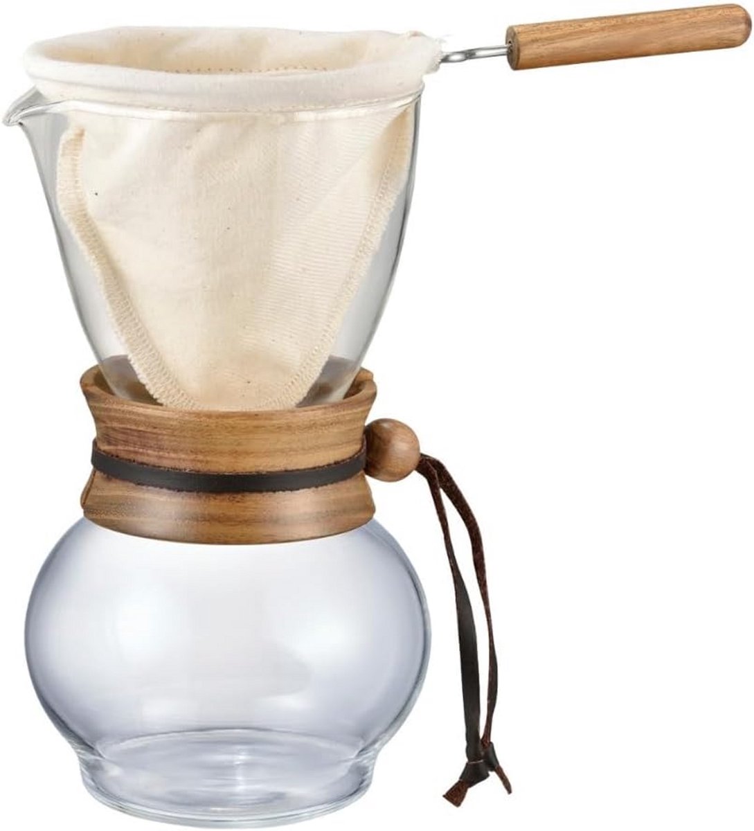 Glazen Koffiezetapparaat met Houten Accent - 480ml Pour Over Druppelaar
