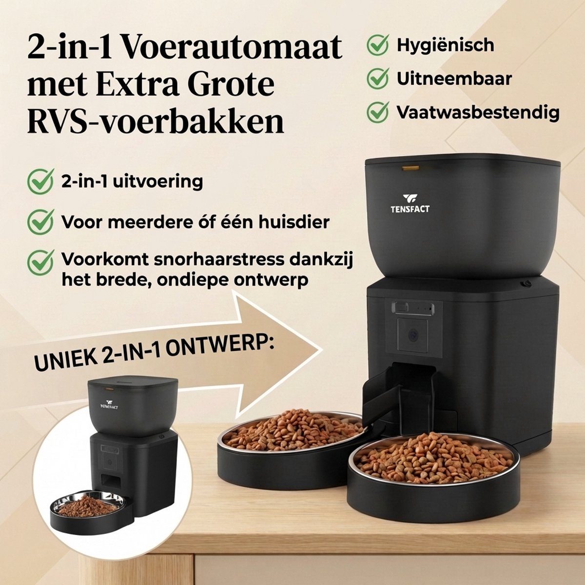 Tensfact Automatische Voerbak Pro Duo 4L Zwart met Camera - afbeelding 2