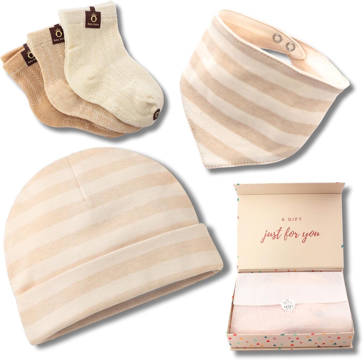 Babyshower Cadeauset Geboorte Jongen/Meisje - Eerste Uitrusting 100% Biologisch Katoen in Luxe Geschenkkoffer