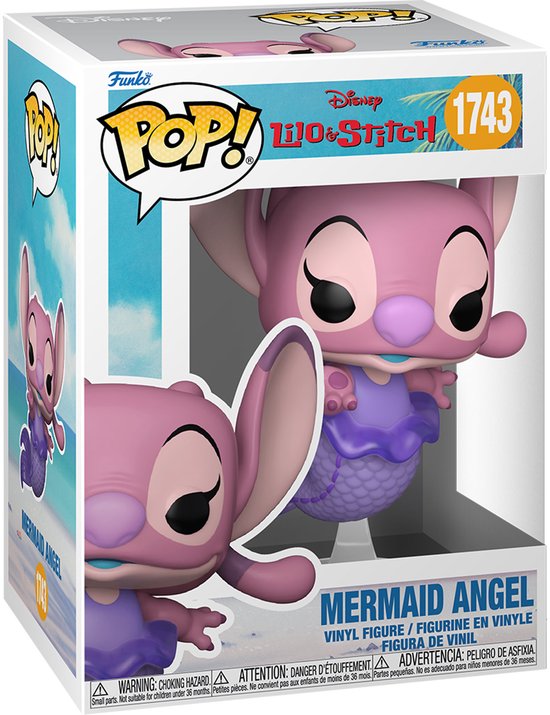 Funko Pop! Vinylfiguur van Mermaid Angel, nummer 1743, uit Lilo & Stitch. Roze met paarse zeemeerminnenstaart.