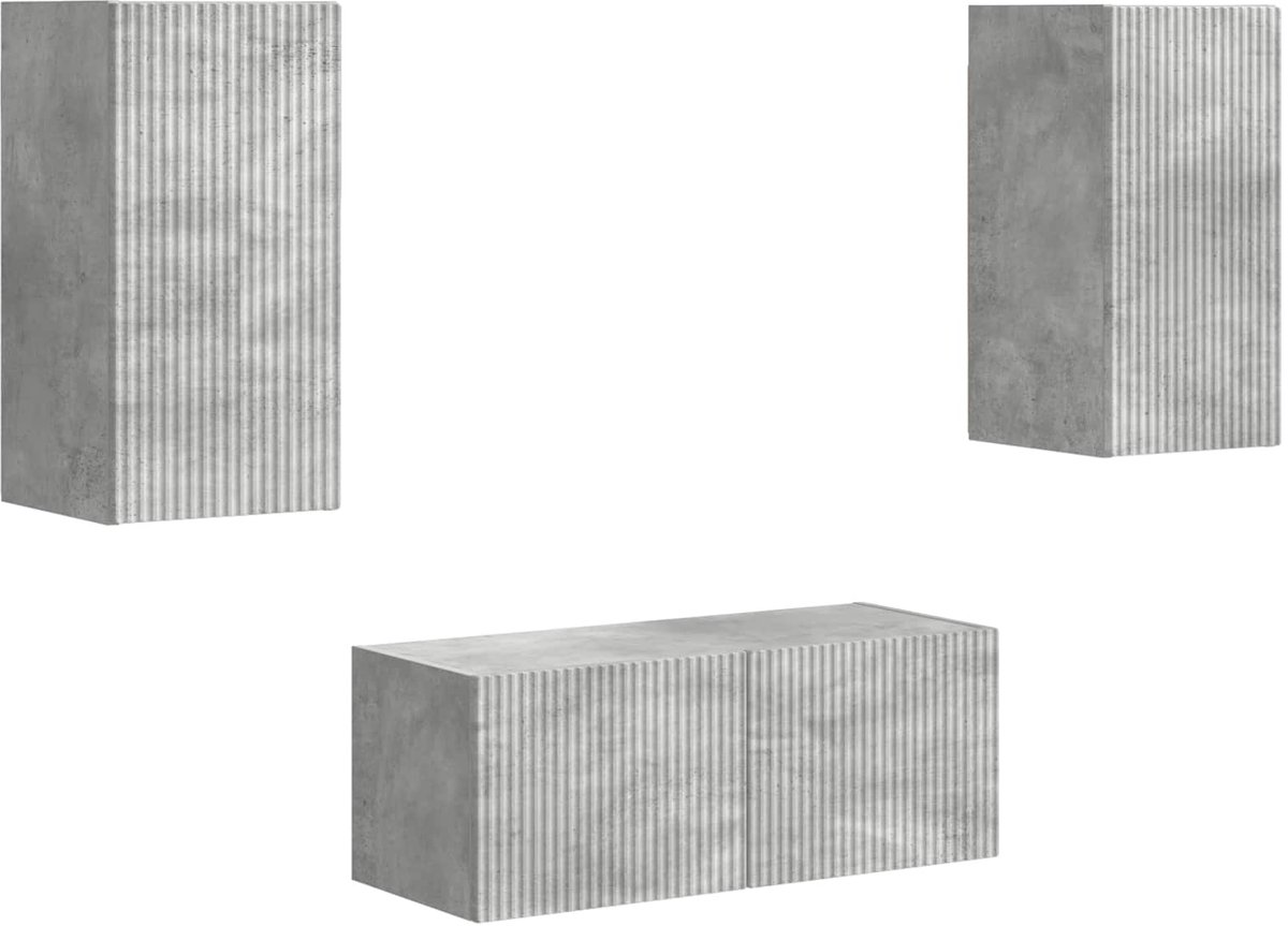 vidaXL - Tv-meubelset - Wandgemonteerd - 6 - pcs - Beton - Grijs - Bewerkt - hout