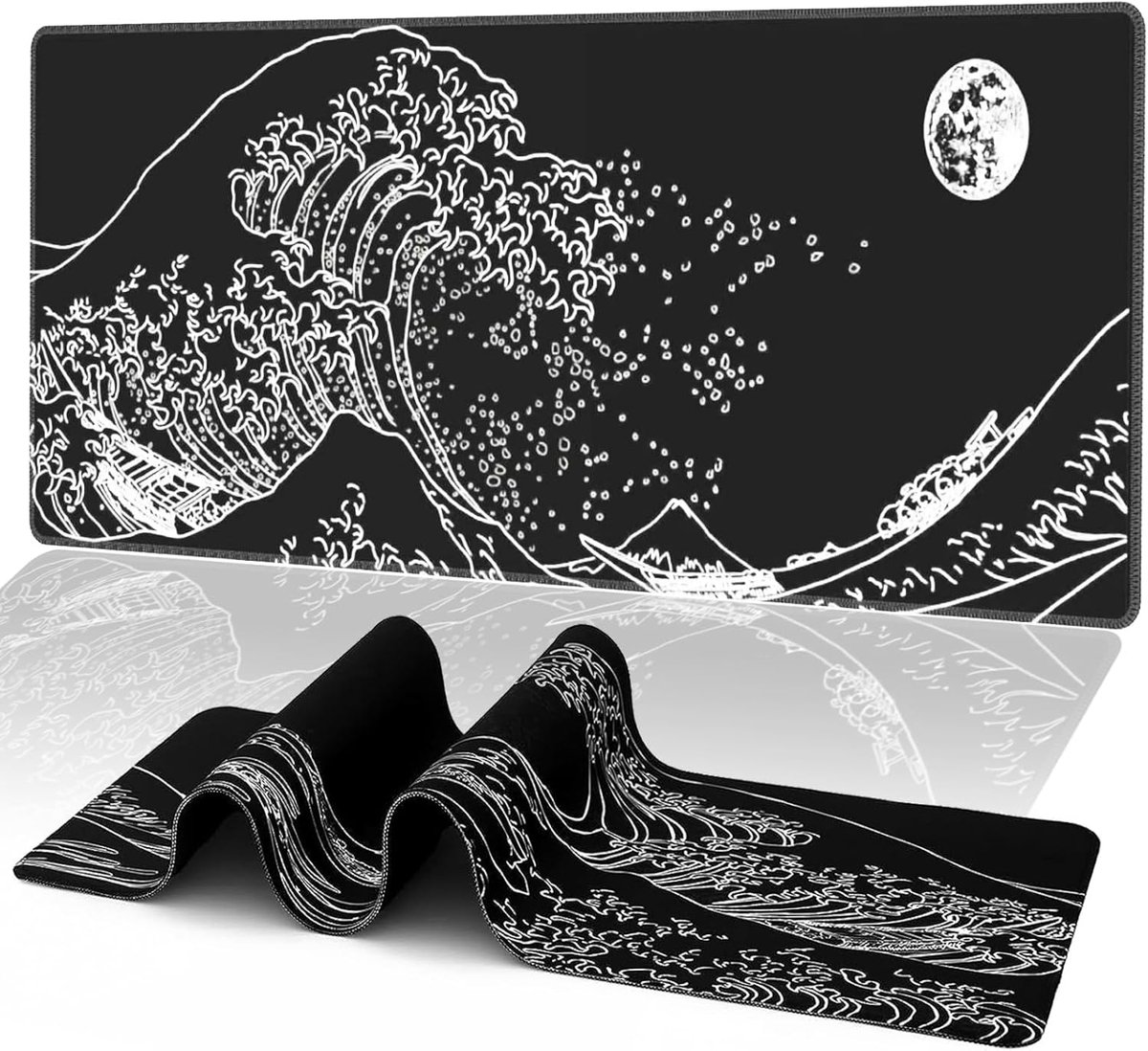 Extra Groot Zwart Gaming Muismat - 80x30cm - Antislip - Japans Golf Patroon
