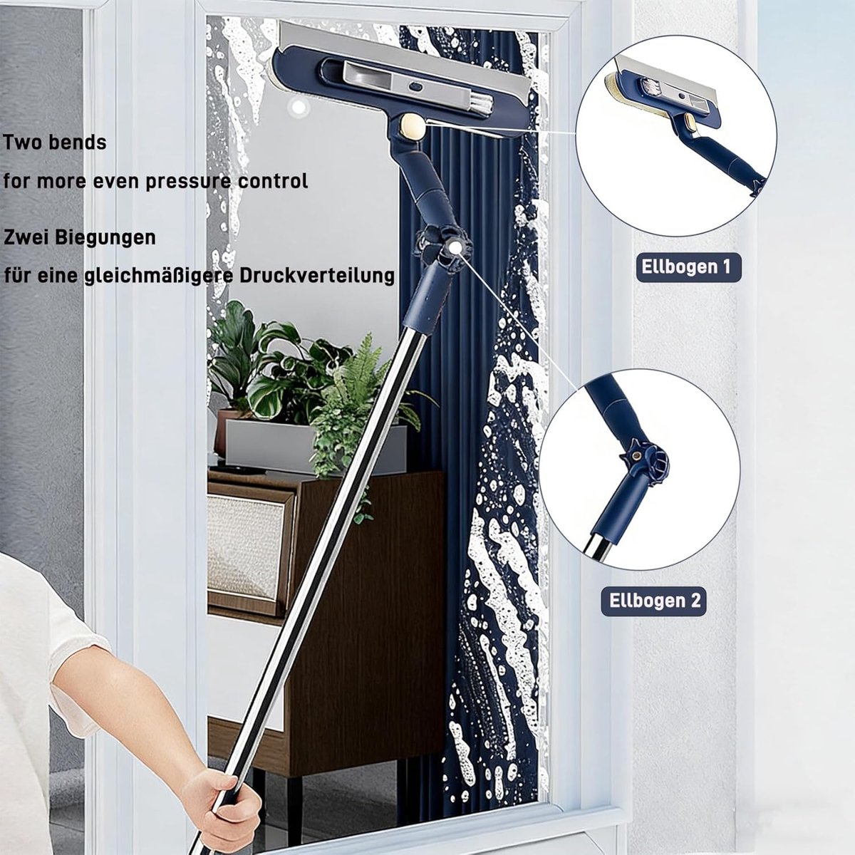 2 in 1 Ramenwasser - Ramenwasser telescopischr - Ramenwasser- Ruitenreiniger - Glaswisser - Raamwissergereedschap - Draaibare Wisser - Uitschuifbaar tot 120 cm - Ideaal voor ramen, spiegels, douches - Blauw thumbnail 5