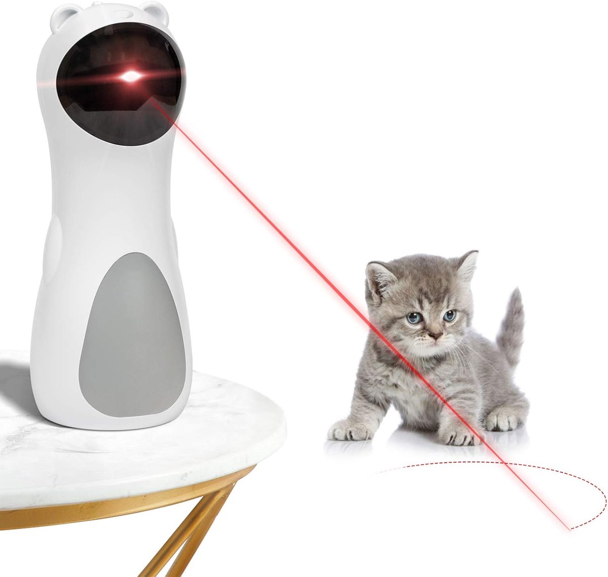 Oneay Automatisch interactief laserspeeltje – Voor katten, kittens en honden – USB oplaadbaar of op batterijen – 5 patronen, stille modus, automatische aan/uit