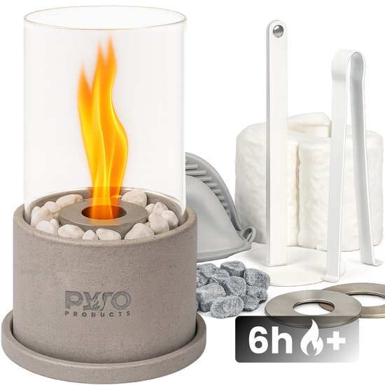 PyroProducts Tafelhaard Steen - Brandduur tot 6 uur - Sfeerhaard Bio Ethanol - Incl. Accessoires - Binnen en Buiten - Cementwit