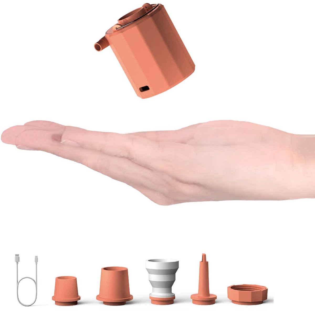 3-in-1 luchtpomp - Luchtpomp & luchtcompressor & lantaarn - met 5 mondstukken - USB oplaadbare zakpomp/opblaaspomp - voor luchtbed / zwemring / vacuumzakken kleding - oranje
