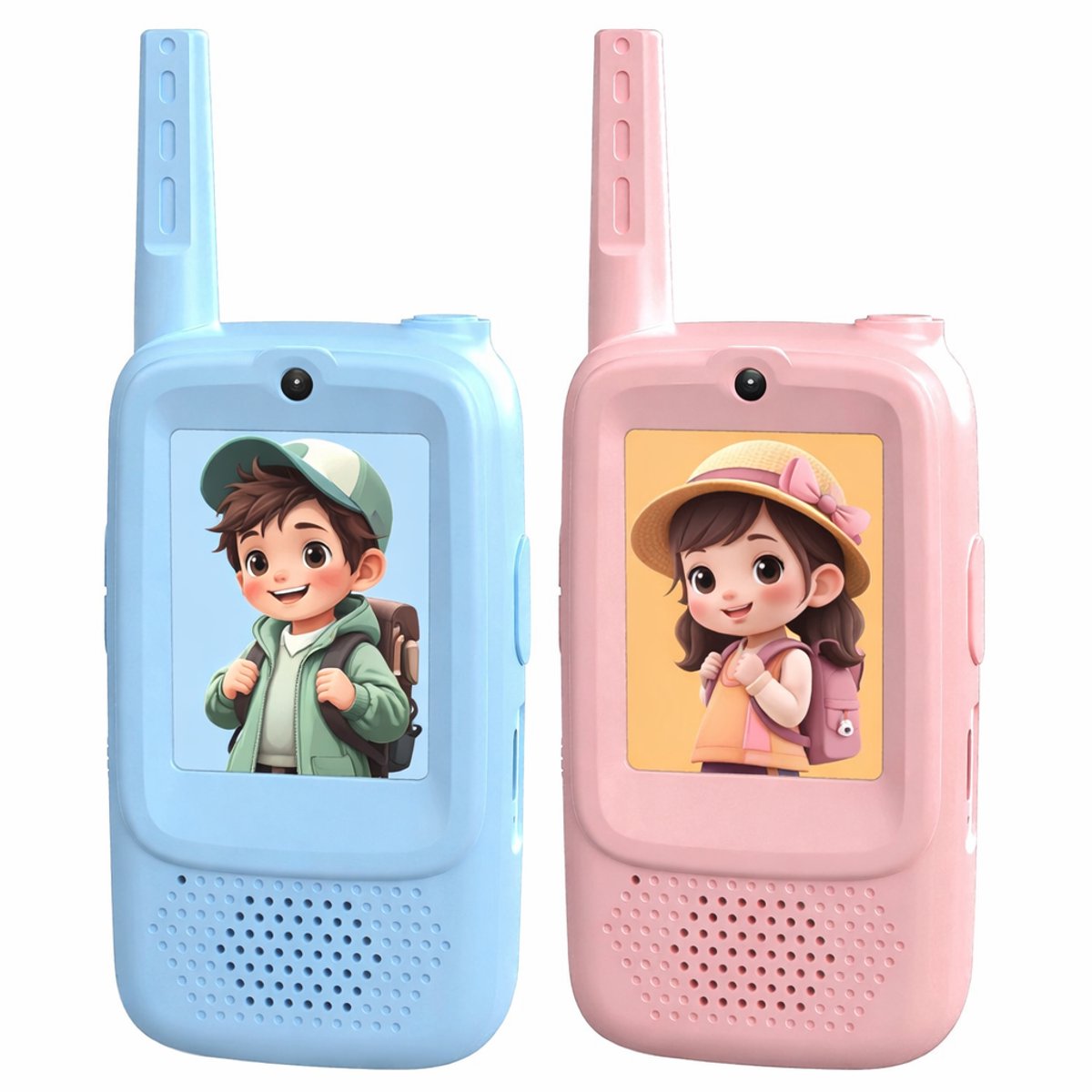 BOTC Kinderwalkietalkies - Oplaadbaar Speelgoed - voor Binnen, Kamperen, Wandelen - 2 stuks voor Kinder 3-5 jaar - Blauw/Roze
