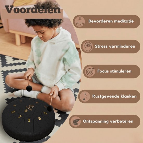 Yunava Handpan - 30 cm ø - Donker Blauw - Steel Tongue Drum - Hand Klankschaal incl. Lesboek & Beschermtas - Hangdrum van Merkloos — afbeelding 4