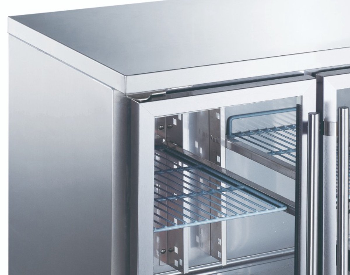 Maxima Koelwerkbank - 282 L - 136 cm - 2 Glazen Deuren Roestvrij staal