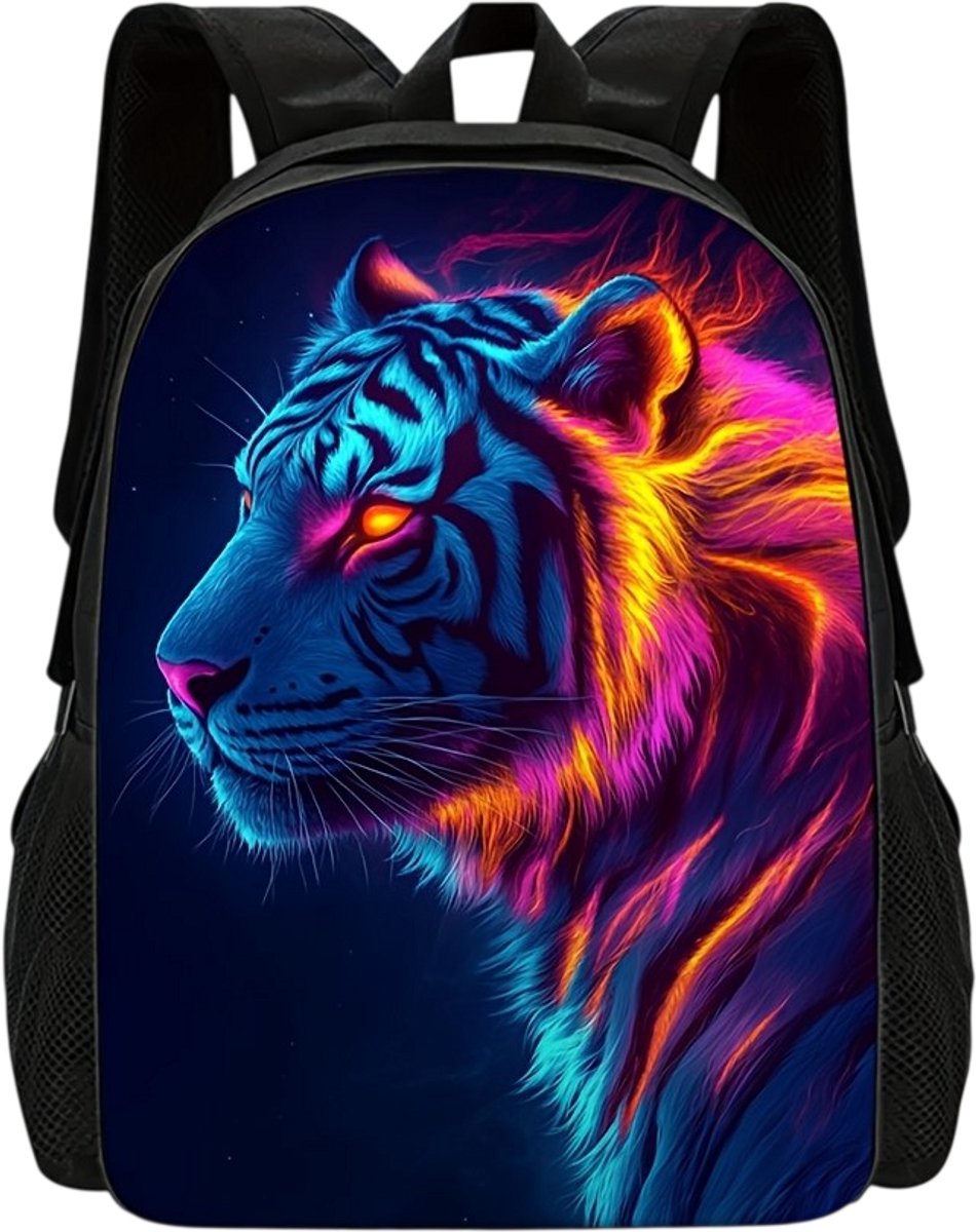 Tijger met Vuur Rugzak | Vuurpatroon Rugtas | Tijger Rugzak | Tijger Vuur Rugzak | Gave Rugzak | Dieren Rugzak | Rugzak Meisjes | Rugzak Jongens | Mooie rugzakken met Tijger | 15 - 20 liter | Kinder Rugzak